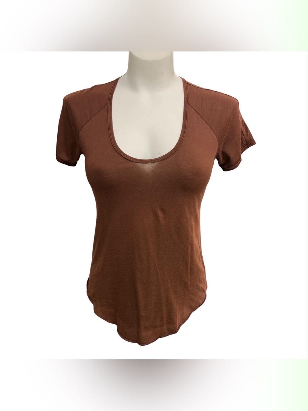 Aritzia Scoop Neck Short Sleeve Top - Rust Brown Size XS